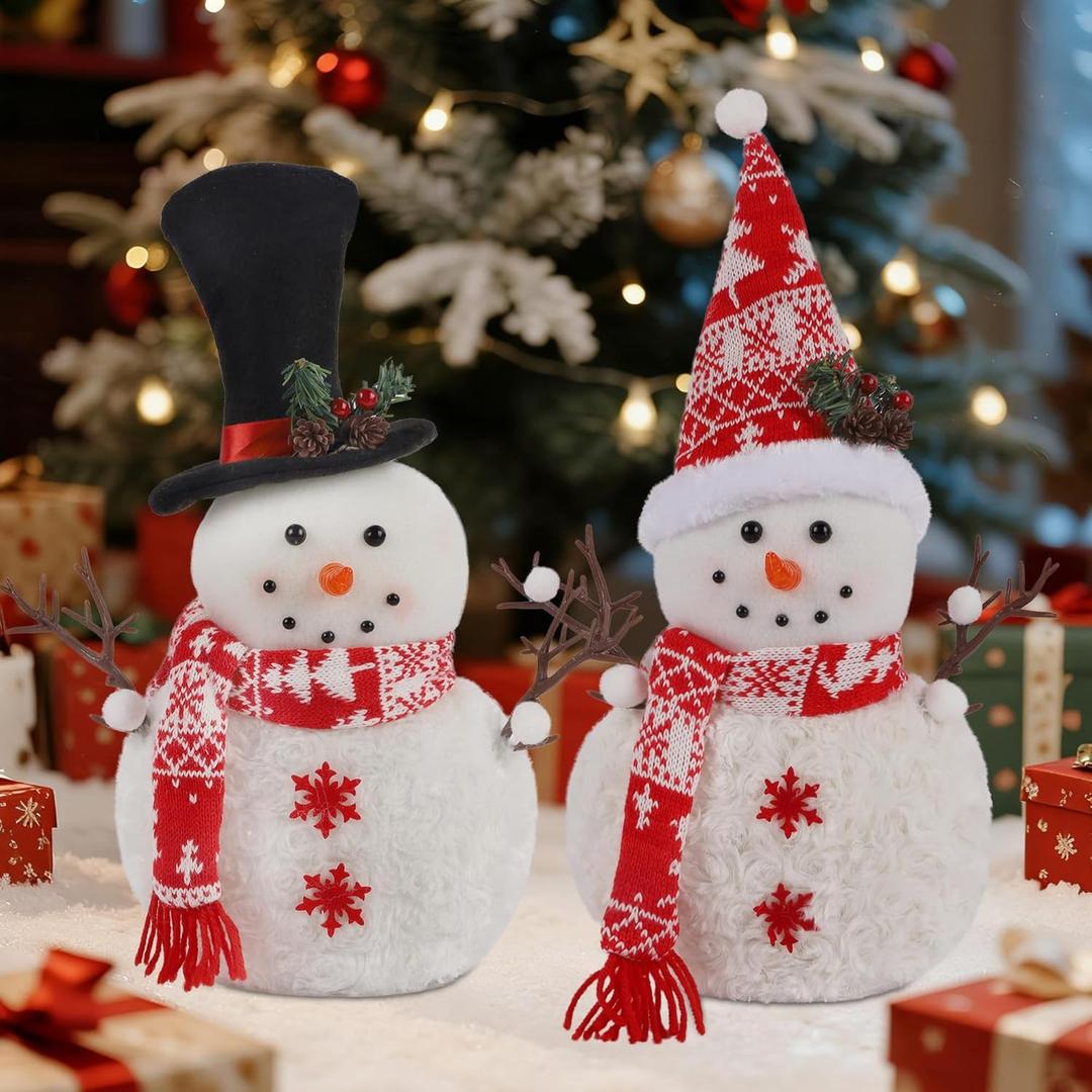 Cllayees 2 Pack 16 Inch Christmas Plush Snowman Doll Tabletop Decorations, Christmas Snowman Ornaments for Home Kitchen Xmas Holiday Party Decor