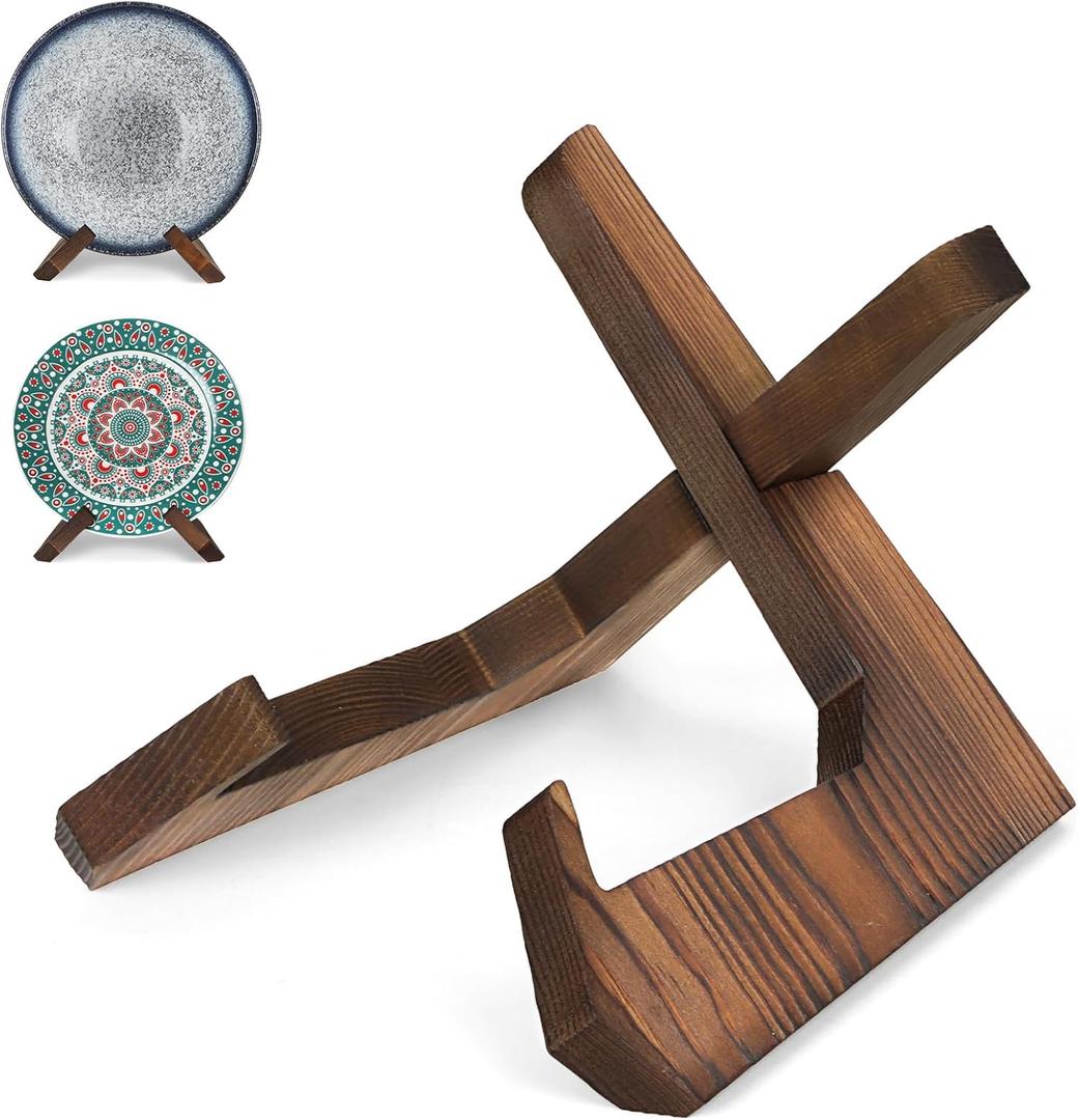 PUERSI Wooden Bowl Display Stand, 6.5 Inch Bowl Holder, Display Holders for Displaying Large Deep Plates, Platters and Dishes, 6.5" H x 9" W x 7.9" D (For Items under 5" in Depth)