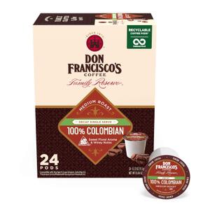 Don Francisco's Decaf 100% Colombia Coffee Pods, 24 Count, Medium Roast, Compatible with Keurig Brewers