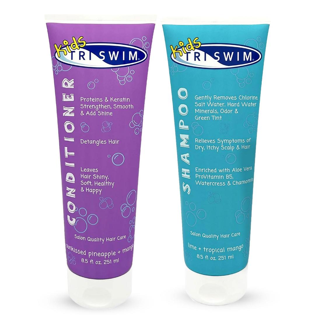 TRISWIM Kids Shampoo & Conditioner Set 8.5oz Each | Removes Chlorine, Salt Water, Hard Water | Hydrates, Detangles, Restores | Helps Build Strong and Healthy Hair | For Everyday Use