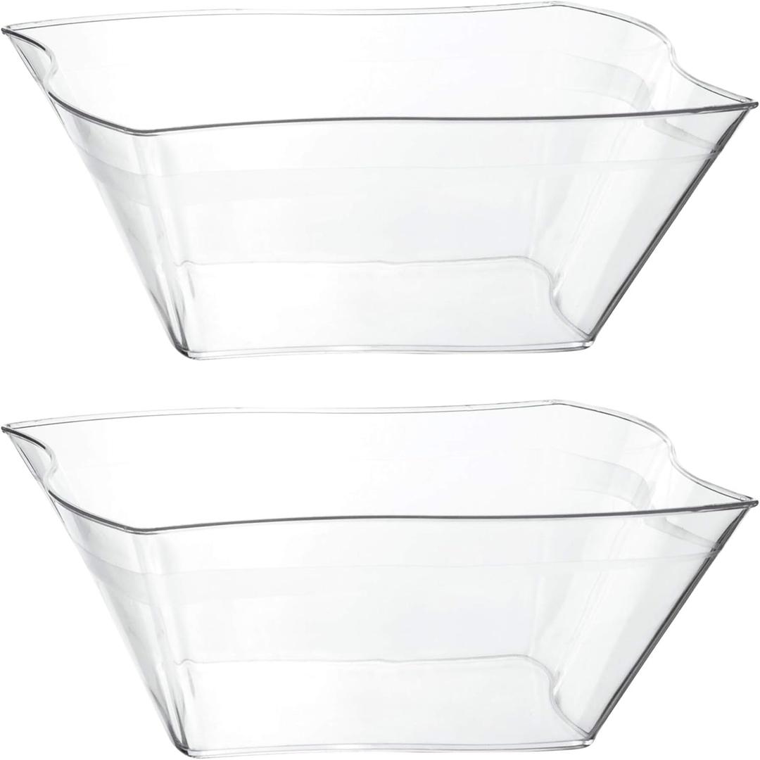 PLASTICPRO Disposable Elegant Wave Design Square Plastic Serving Bowls Heavy Duty for Party's Snack or Salad Bowl (4, Medium)