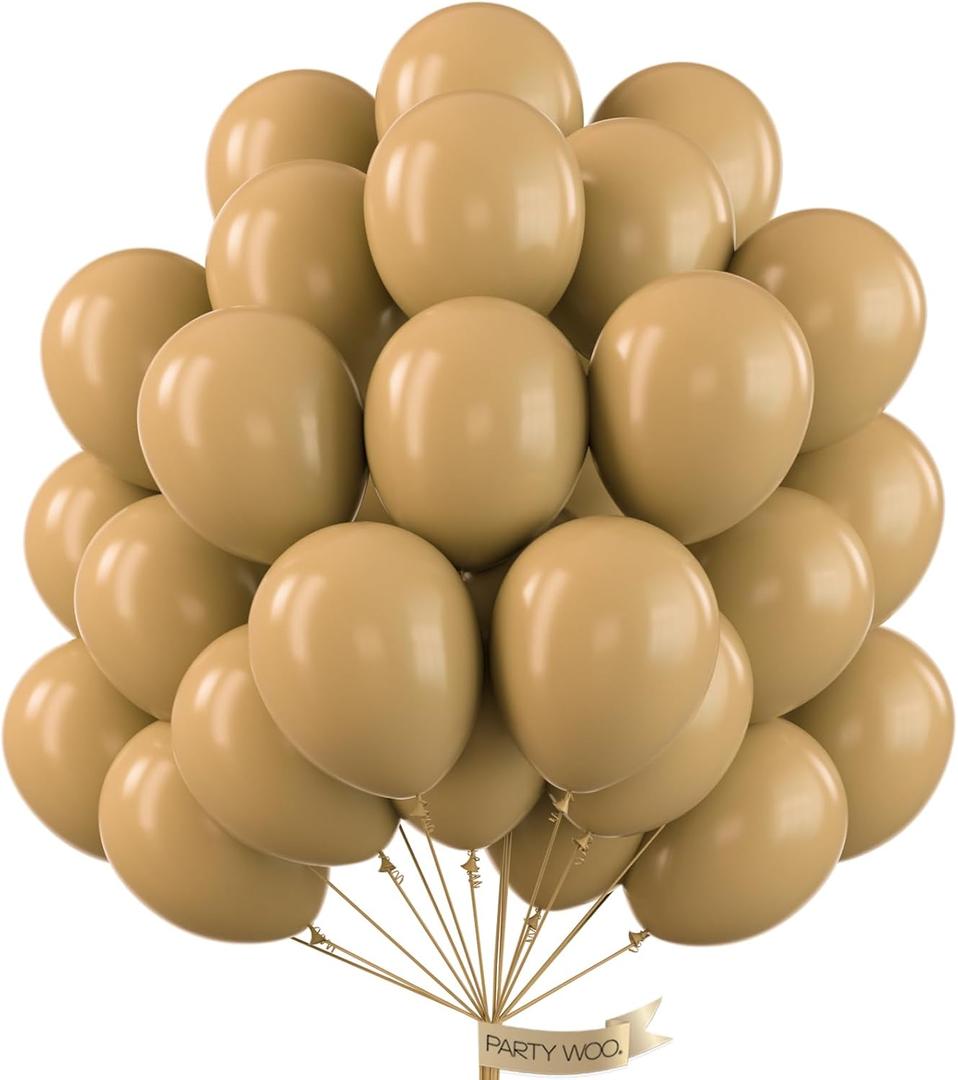 PartyWoo Tan Balloons 100 pcs 12 Inch Light Brown Neutral Boho Coffee Latex Helium Balloons for Wedding Baby Shower Gender Reveal Graduation Safari Woodland Birthday Party Decorations Tan-F19