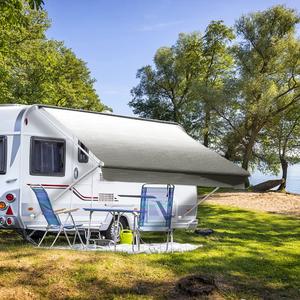 Suncode RV Awning Fabric Replacement Waterpoof Universal Outdoors Canopy for Camper,Trailer,and Motorhome Awning Replacement Premium Grade Vinyl RV Canopy Replacement 13'(Fabric 12'2") Sliver Fade