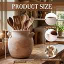 Havawish Rustic Kitchen Utensil Holder for Countertop - Farmhouse Ceramic Utensil Crock with Handle for Spatulas Vintage Kitchen Utensils Holder Cooking Organizer, Fit Ladle, Eggbeater (Rustic Beige)