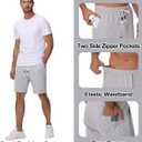 Yundobop Mens Casual Shorts Cotton Drawstring Summer Athletic Shorts with Zipper Pockets (Gray)