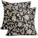 Black Floral Pillow Covers 18x18 Set of 2 Brown Cream Vintage Flower Block Print Pattern Decorative Throw Pillowcases Outdoor Rustic Farmhouse Square Cushion Cases Decor for Home Couch Sofa Bed