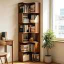 Solid wood Corner Book Shelf,6-Shelf L Shaped Corner Bookshelf with Baffle, 18.9 Inches D X 18.9 Inches W X 75.0 Inches H