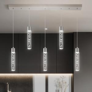 Pendant Lights LED Kitchen Island Hanging Light Fixture, Dining Room Light Fixture(Brushed Nickel 5-Light 6000K 33W)