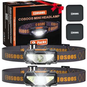 COSOOS 2 LED Headlamps Flashlights with Portable Cases, 1.6oz Mini Bright Running Headlamp, Waterproof Head Lamps, Small Headlights for Adults, Kids, Camping, Hiking, Night Reading (NO AA Battery)