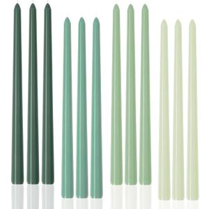 12 inch Green Gradient Taper Candles Unscented Smokeless Long Tall Tapered Candle for Candlesticks Sticks Wedding Advent Home Decor Dinner Christmas Set of 12