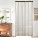 TUDECO Small Stall Shower Curtain 36 x 72 Inch - Vintage Half Size Floral Lace Cream Shower Curtain Doorway Curtains, Scalloped Edges & Attached Valance, Reinforced Holes, Ivory/Cream