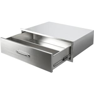 Outdoor Kitchen Drawers, 30" W x 10" H x 23" D Stainless Steel BBQ Drawer, Flush Mount Enclosed Single-Drawer BBQ Drawers with Handles for Outdoor Kitchens, BBQ Islands, No Installation Required
