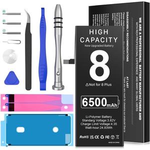 6500 mAh Battery for iPhone 8,New Battery for 8, Ultra High Capacity Replacement 0 Cycle Batteries with Professional Replacement Tool Kits