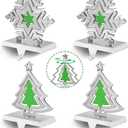Christmas Stocking Holders for Mantle Set of 4 Snowflake Christmas Tree Stocking Hangers for Mantel Silver Weighted Metal Stocking Hook Stand with Non Slip Base for Fireplace Christmas Decoration