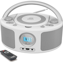 Portable CD Player Boombox with Bluetooth, FM Radio, Remote Control, USB Port and 3.5mm AUX Headphone Jack, Clear Stereo Sound, 4 Watts of Audio, AC/Battery Powered