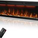 60 inches Electric Fireplace, Recessed and Wall Mounted Fireplace Heater and Linear Fireplace Inserts, with Timer, Remote Control, Adjustable Flame & Light Colors, 750W/1500W, Black