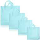 Weewooday 50 Pcs Frosted Plastic Gift Bags with Handles for Small Business Clear Shopping Bags with Cardboard Bottom,4 Sizes (Blue)