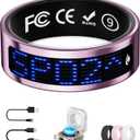 Smart Ring for Women & Men with Display, Health Ring with Heart Rate, Sleep Monitor, IP68 Waterproof Fitness Ring, Fitness Tracker Ring, No APP Fee for iPhone and Android (Pink, 9#)