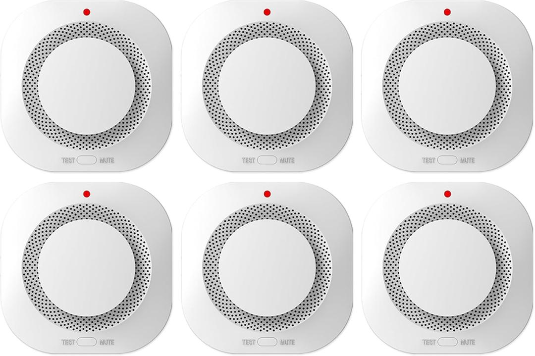 Photoelectric Smoke Detector Fire Alarm, Battery Operated, Smoke Alarm with Test Button & Low Battery Signal, LED Warning Light, 85-Decibel Alarm Sound, Easy Installation for Living Rooms and Bedrooms (PG-S11-6PACK)