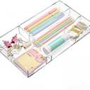 Briwooody Clear Acrylic Desk Drawer Organizer 11 x 6.1 x 1.38 Inch Storage Tray Organizer for Pens, Stationery, Desktop, Office, Bathroom, Kitchen, Makeup Supplies (6 Compartments)