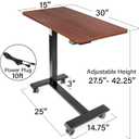 Vaunn Medical Electric Overbed Table Bedside Height Adjustable Table with Wheels (Electric-Powered, Hospital and Home Use) - Brown (Organic Modern), Standard
