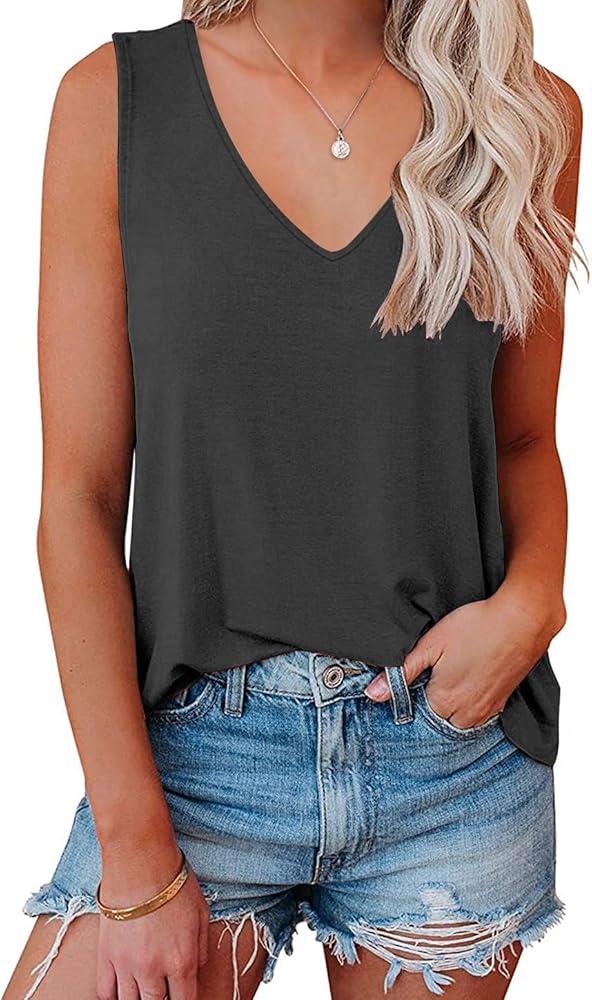 ATHLETIC WORKS Top for Women V Neck Summer Sleeveless T Shirt Tunic Casual Loose Fit Blouses XL/XG (16-18)