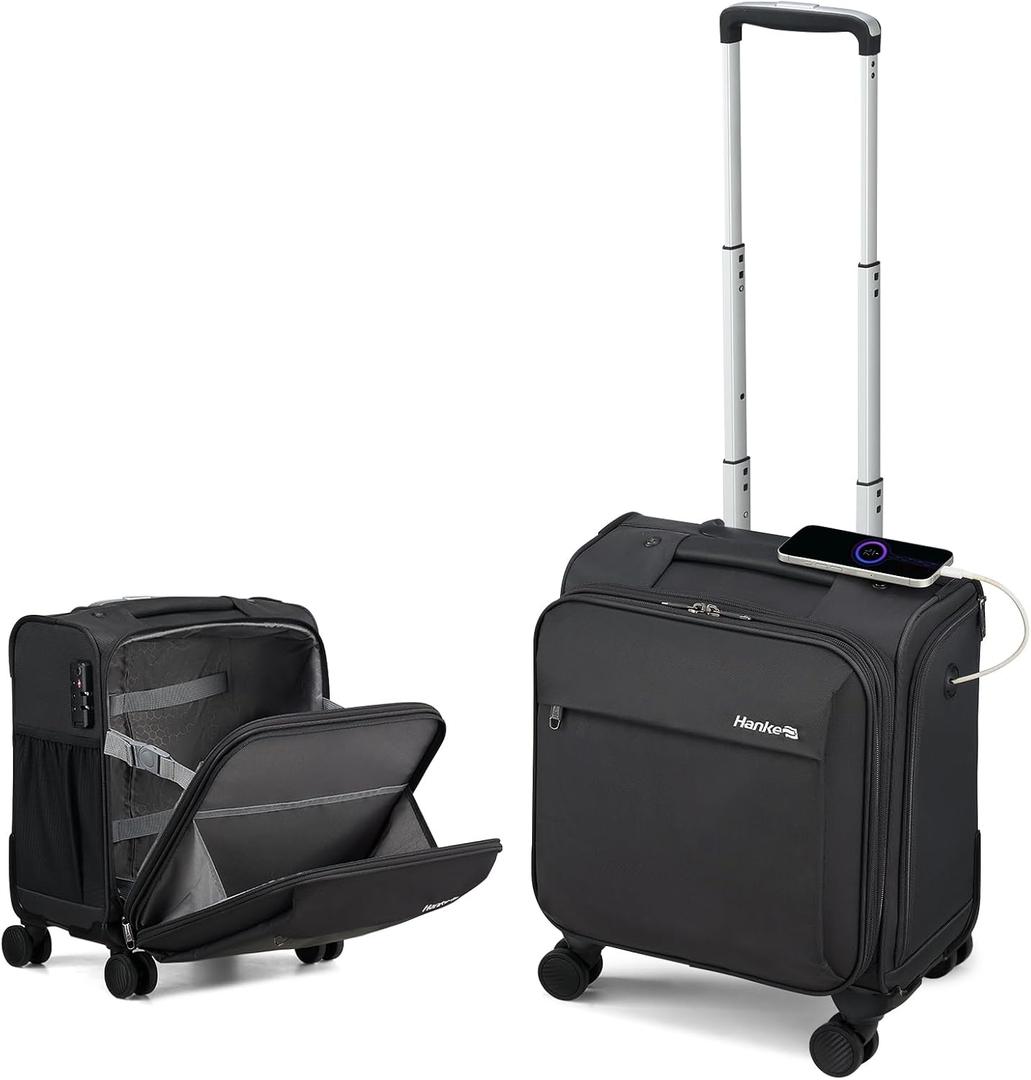 Hanke 16 Inch Underseat Carry On Luggage with Wheels Small Suitcase Softside Luggage Bags for Travel Lightweight Suitcases with Wheels Travel Luggage Personal Item for Men and Women(Dark Gray)