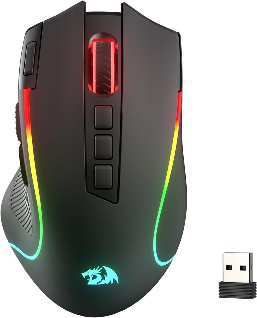 Redragon M612 PRO RGB Gaming Mouse, 8000 DPI Wired/Wireless Optical Mouse with 9 Programmable Buttons & 7 Backlit Modes, BT & 2.4G Wireless, Software Supports DIY Keybinds Rapid Fire Button (Black)