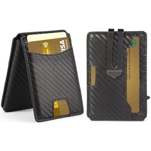 Carbon Fiber Wallet for Men, Minimalist Slim Mens Wallet with Money Clip, Pop Up Card Wallet 9-12 Cards, Metal Credit Card Case in Magnetic Flip