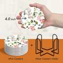 2 x Coasters Set of 6 with Holder,Cute Watercolor Flowers Leaves Absorbent Ceramic Drink Coasters for Tabletop Protection,Coffee Table Decor,Home Decor-Housewarming Gifts for New Home (4Inch) (Watercolor Eucalyptus Floral Green Leaves)