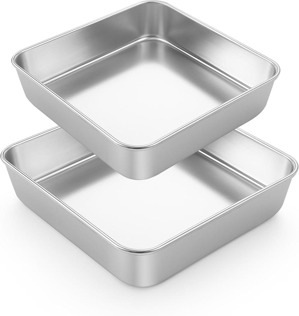 LIANYU 8/9 Inch Square Baking Cake Pan, Stainless Steel Brownie Bread Cake Molds, Square Bakeware for Lasagna Pie, Oven & Dishwasher Safe