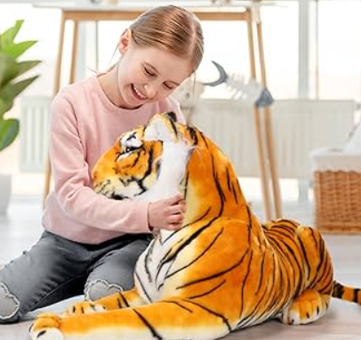 Tezituor 43.3inch Giant Tiger Stuffed Animal, Hugging Soft Tiger Plush Body Pillow for Boys Girls, Realistic Large Stuffed Tiger Plush Toy Gift for Christmas Birthday Decor