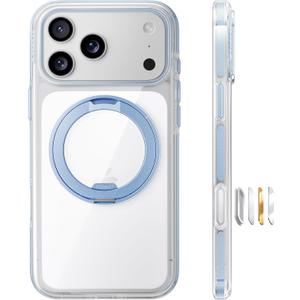 TORRAS 360 Magnetic Stand for iPhone 17 Pro Max Case Ultra Clear, [Fit for MagSafe] [4X Military-Grade Protection] Slim Transparent Non-Slip Case with Camera Button, Haze Blue 6.9", O3 Light Series