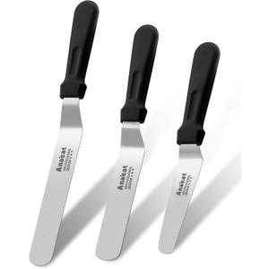 Anaeat Icing Spatulas, Set of 3 Professional Cake Angled Offset Spatula with 4", 6", 8" Stainless Steel Blades - Thickened Frosting Knife with Plastic Handle for Cake Decorating, Pastry & Baking