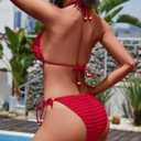 Women Two Piece Bikini Set Halter Triangle Swimsuit Cheeky String Bathing Suits (Red, S)