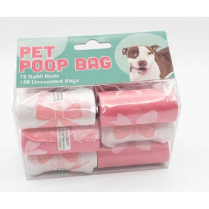 Pet Poop Bag 12 Refill Rolls 180 Unscented Bags (pink/white)