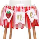 Berry Strawberry Theme High Chair Banner - Smash Cake Photo Prop - 1st Birthday Photo Backdrop Decorations - Souvenir and Gifts for Kids