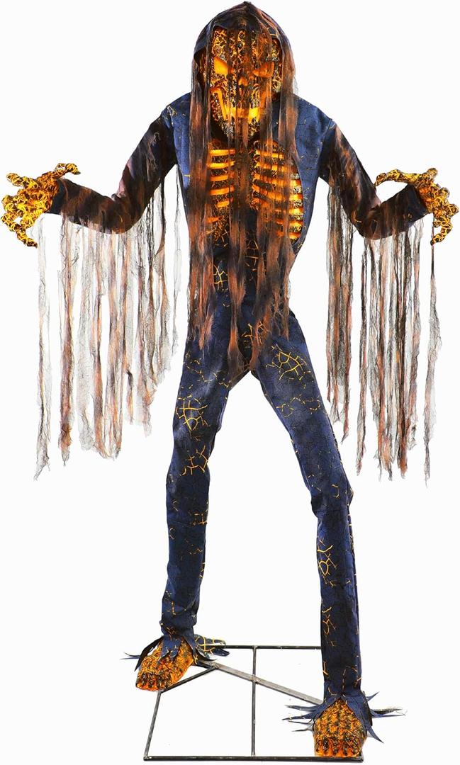 Haunted Hill Farm Motion-Activated 7.5-Ft. Tall Smoldering Ghoul, Plug-in Talking Scare Prop Animatronic with Spooky Sound Effects and Lights for Indoor or Covered Outdoor Creepy Halloween Decoration