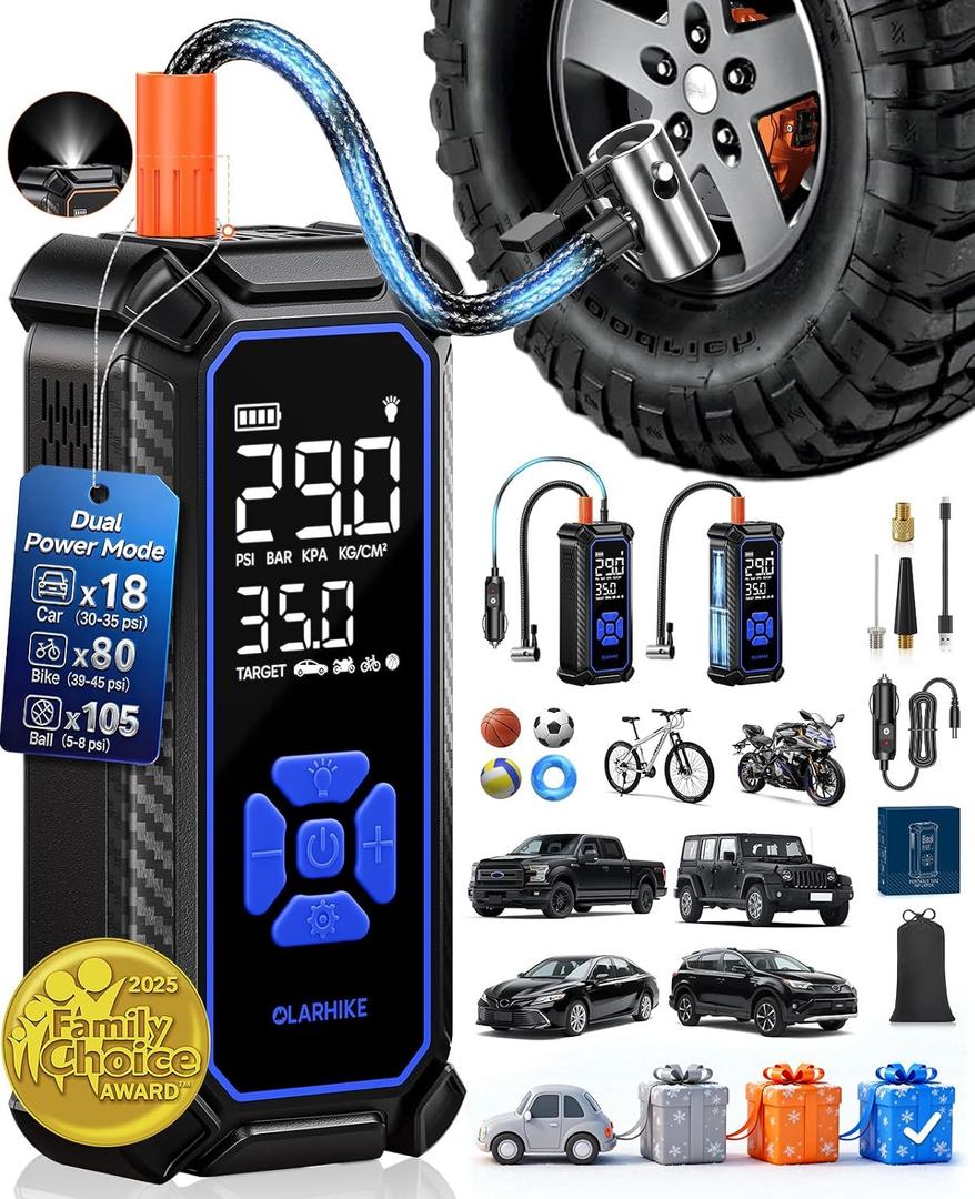 OlarHike Cordless Tire Inflator Portable Air Compressor, 150PSI Dual Power - 6000mAh & 12V DC, Air Pump for Car Tires, Motorcycle, Bicycle, Electric Pump with LED Light & Digital Pressure Gauge
