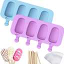 Ozera Popsicles Molds, 2 Pack Silicone Cake Pop Molds Reusable Popsicle Maker Ice Pop Cakesicle Molds with 50 Wooden Sticks & 50 Popsicle Bags for Homemade DIY Popsicles (Blue and Purple)