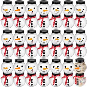48 Pcs Plastic Candy Jars for Christmas Party Favors Snowman Christmas Candy Jars with Lids,Stickers,Ribbon Clear Xmas Cookie Jar Container Chocolate Storage Jar for Marshmallow Gift