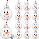 12Pcs Christmas Booze Balls Cups with Lids and Straws Clear Plastic Snowman Face Party Drinking Cups Reusable Bottles for Xmas Winter Holiday Party Supplies