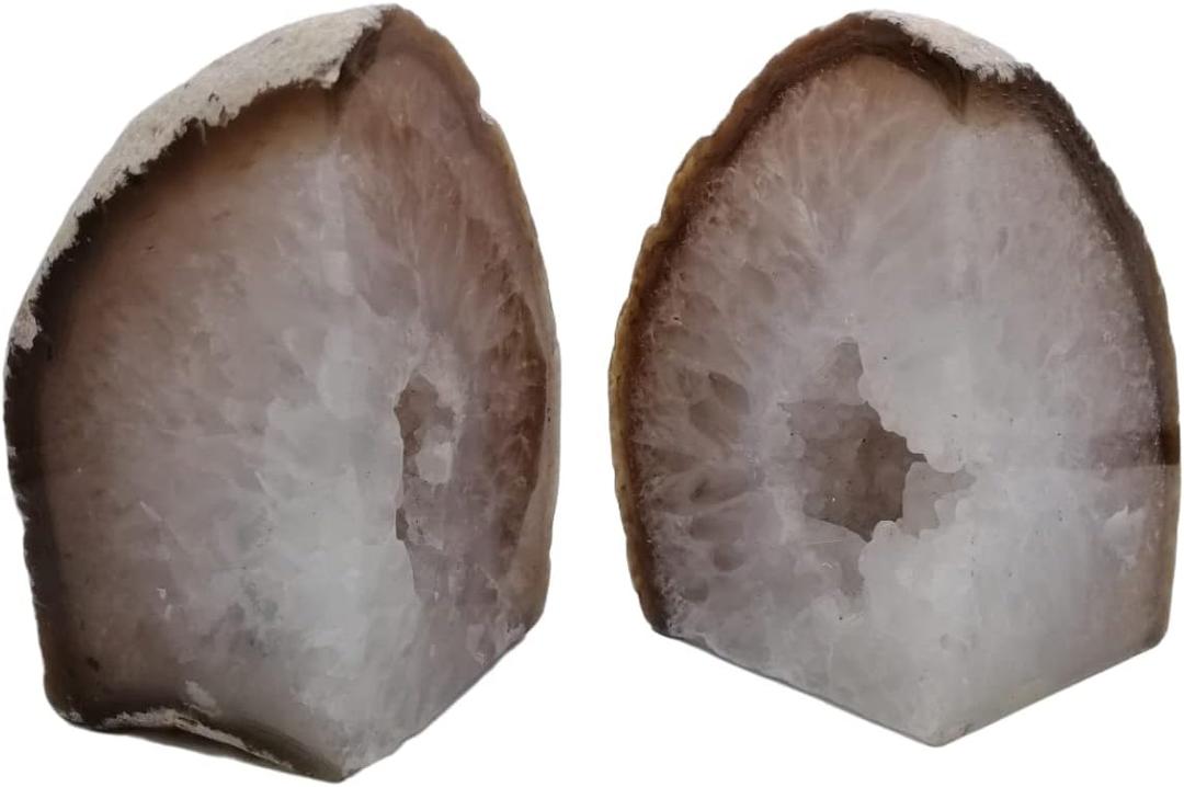 Natural Agate Bookends Pair - 3-4 lbs Heavy Duty Non-Slip Stone Bookends for Shelves | Unique Decorative Book Ends Gift | Home Office Decor (Nature)
