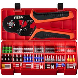 PEBA Ferrule Crimping Tool Kit, 21 Sizes Tinned Copper Wire Ferrules, Square Ratcheting Crimper AWG 287, Self-Adjusting Electrical Crimp Tool with Double-Layer Storage Case for Professional Wiring