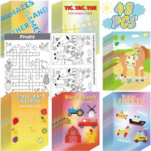 Hungdao 48 Pcs Mini Activity Books for Boys and Girls, Fun and Games, Challenging Activities Include Mazes, Word Scramble and More Bulk Gifts for Students Party Classroom