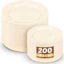 WDF 200PCS Ivory Plastic Plates - Elegant Ivory Disposable Plates for Party- Include 100 Dinner Plate 10inch and 100 Plastic Dessert Plate 7inch Perfect for Party/Baby Shower/Wedding/Birthday