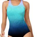 Beautikini Period Swimwear Women One Piece Leakproof Menstrual Bathing Suit Racerback Swimsuit for Teens Girl Blue Leaf L