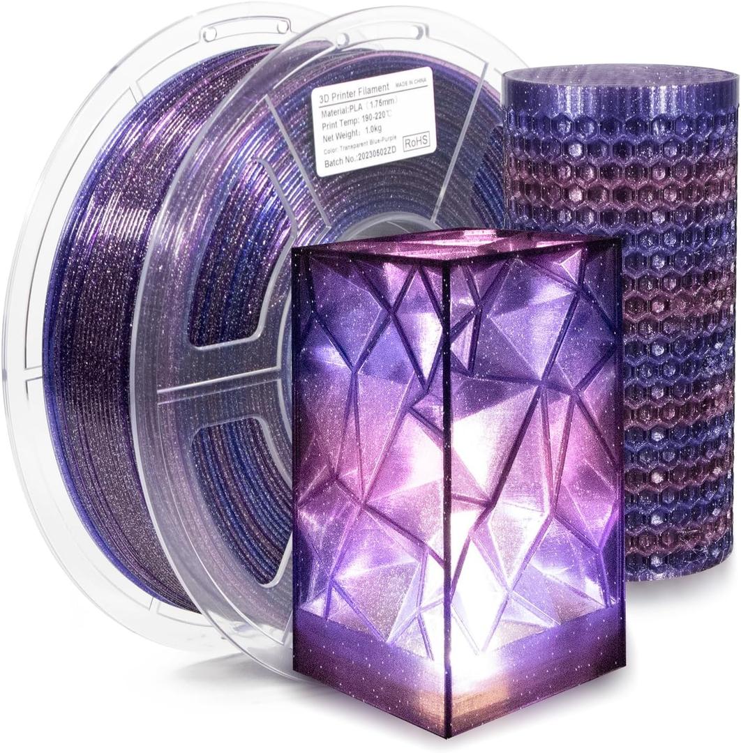 iSANMATE 3D Printer Filament Clear PLA, Multicolor Transparent Transition Glitter Filament, Gradient Purple Blue Multicolor PLA Filament, 3D Printing Filament 1KG/2.2lb, Blue Violet Galactic