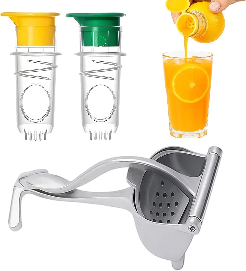 3 Piece Set with 2 Plastic and 1 Stainless Steel Citrus Press, Lemon Lime Squeezer, Hand Held Juicer Squeezer, Compact Design for Easy Juicing, Durable Kitchen Tool