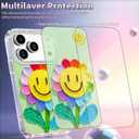 Compatible with iPhone 17 Pro Case,with [Soft Slim][Camera Protection] Cute Rainbow Flower Aesthetic Phone Cover Anti-Yellowing Shockproof Protective Cover for Women Girl-Green